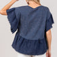 Ruffle Sleeve Washed Short Sleeve Blouse