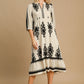 Printed Notched Midi Dress