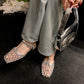 Genuine Leather Hollow Out T-Shape Strap Sandals