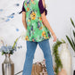 Open Tie Sleeve Round Neck Floral Blouse
