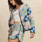 Printed Button Up Long Sleeve Outerwear and Shorts Set