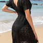 Openwork Plunge Short Sleeve Cover-Up Dress