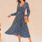 Full Size Printed Surplice Long Sleeve Dress