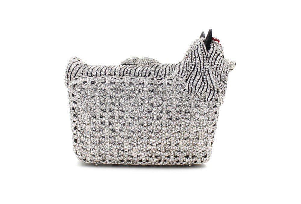 Puppy Rhinestone Hollow Out Clutch Bag