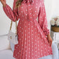 Polka Dot Tie Neck Pleated Dress