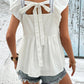 Embroidered Square Neck Cap Sleeve Blouse