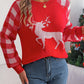 Reindeer Plaid Round Neck Long Sleeve Sweater