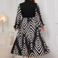 Plus Size Printed Mock Neck Long Sleeve Midi Dress