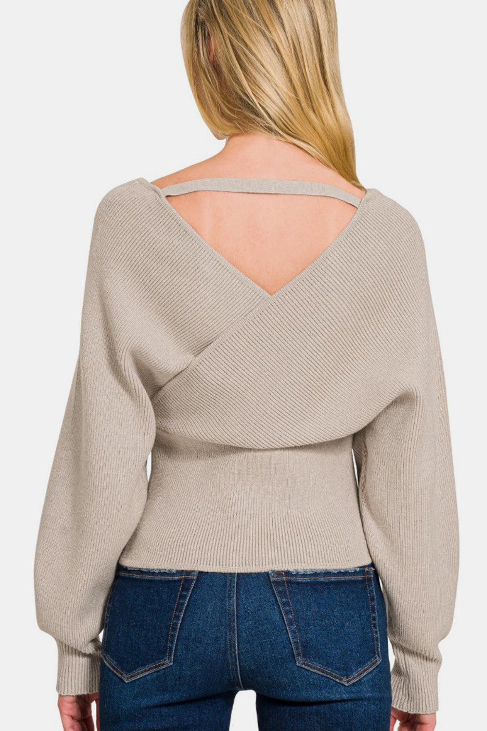 Cross Wrap Rib Long Sleeve Sweater