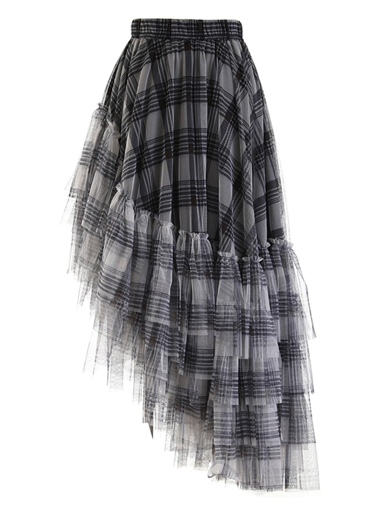 Plaid Irregular Asymmetrical Hem Skirt