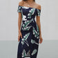 Slit Printed Off-Shoulder Midi Dress