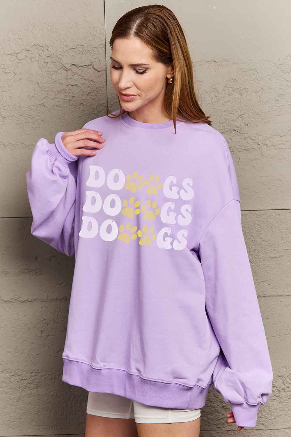 Round Neck Dropped Shoulder DOGS Graphic Sweatshirt
