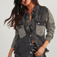 Raw Hem Leopard Snap Down Denim Jacket