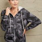 Camouflage Drawstring Detail Zip Up Hooded Jacket