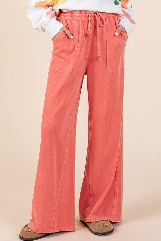 Mineral Wash French Terry Drawstring Wide Leg Pants