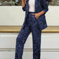 Leopard Lapel Collar Long Sleeve Blazer and Pants Set