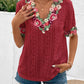 Eyelet Embroidered V-Neck Short Sleeve Blouse