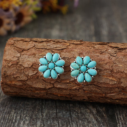 Alloy Turquoise Flower Stud Earrings