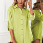 Solid Button Up Drop Shoulder Blouse