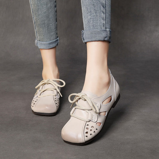 Hollow Out Round Toe Lace-Up Shoes