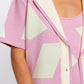 Abstract Contrast Short Sleeve Collared Cardigan