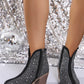 Rhinestone Point Toe Block Heel Boots