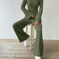 Ribbed V-Neck Long Sleeve Top and Pocketed Pants Set