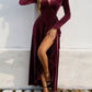 Split Surplice Long Sleeve Midi Dress