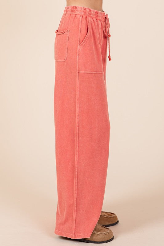 Mineral Wash French Terry Drawstring Wide Leg Pants