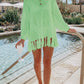 Openwork Tassel Hem Long Sleeve Knit Cover Up