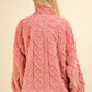 Fuzzy Fleece Half Zip Cable Pattern Sweatshirt