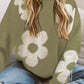 Round Neck Floral Pattern Long Sleeve Sweater