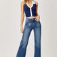 Risen High Rise Frayed Hem Wide Leg Jeans