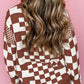 Checkered Round Neck Long Sleeve Sweater