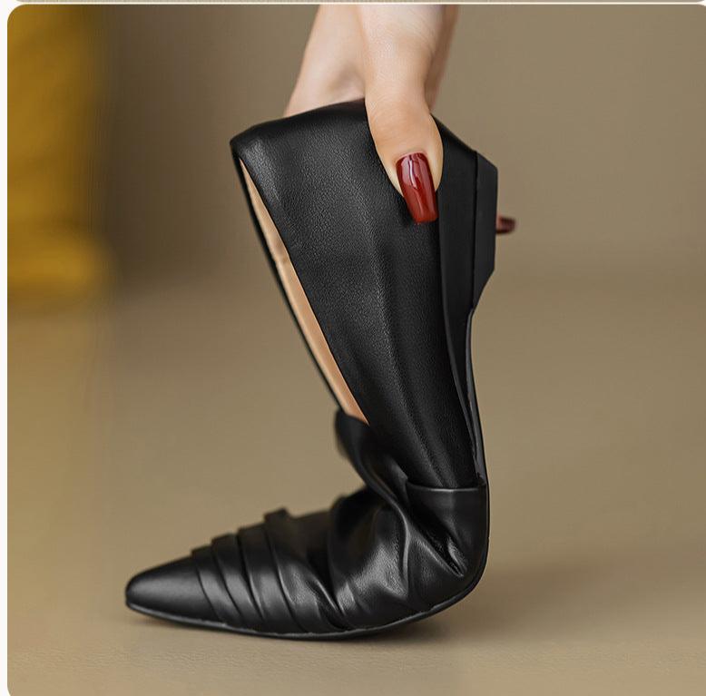 Pleated Pointed Toe Low Heel Shoes