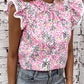 Floral Mock Neck Short Sleeve Blouse