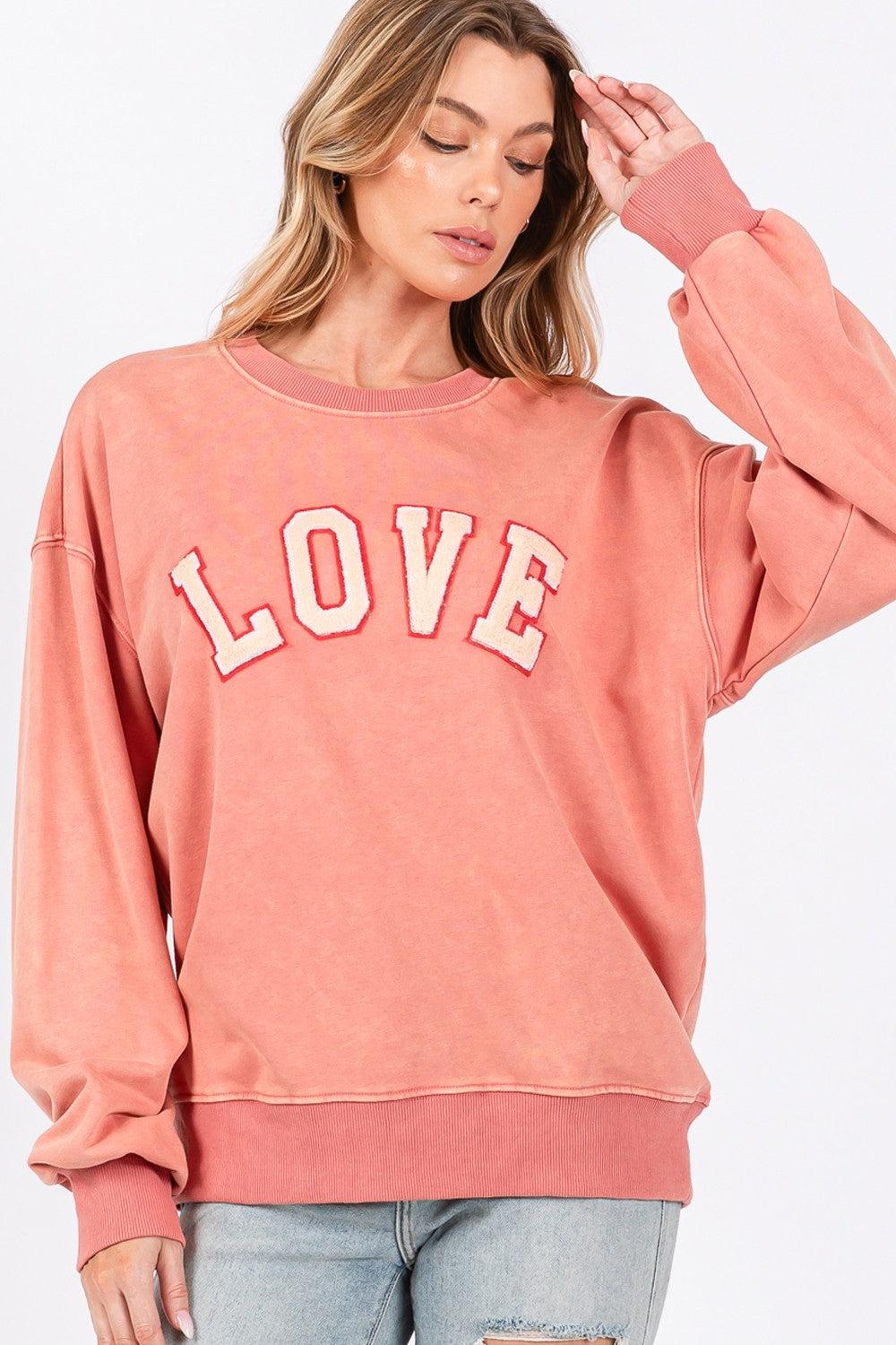 LOVE Path Applique Drop Shoulder Sweatshirt