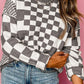 Checkered Round Neck Long Sleeve Sweater