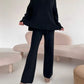 Slit Mock Neck Top and Pants Sweater Set