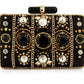 Black Satin Beaded Rhinestone Clutch Bag