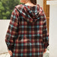 Plus Size Drawstring Plaid Quarter Button Hoodie