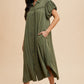 Mineral Washed Button Down Puff Sleeve Shirt Dress