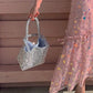 Silver Pearl Beaded Tote Bag