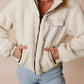 Drawstring Zip Up Sherpa Jacket with Removable Hood