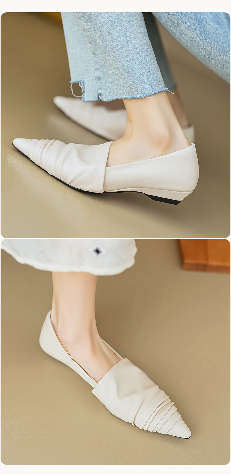 Pleated Pointed Toe Low Heel Shoes