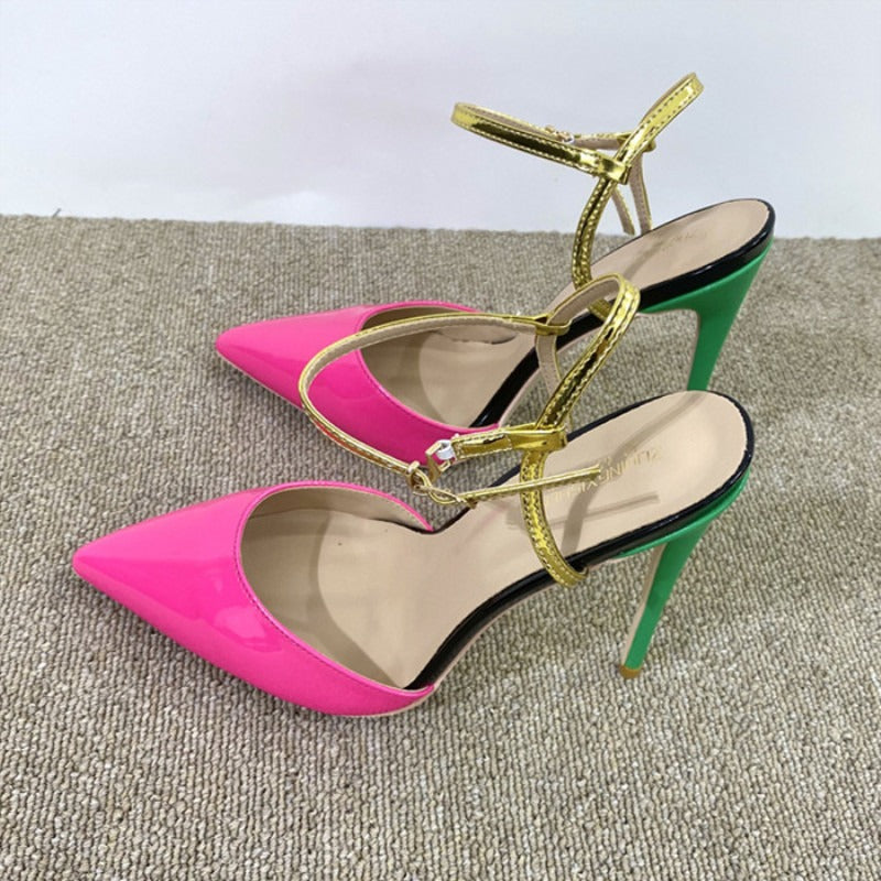 Color Block Pointed Toe High Heel Shoes
