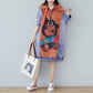 Contrast Cartoon Print Hooded Knitted Denim Dress