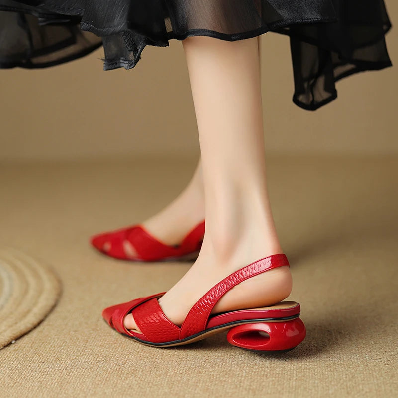 Hollow Out Pointed Toe Low Heel Sandals