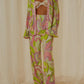 Printed Collared Neck Long Sleeve Top and Pants Lounge Set