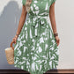 Tied Pleated Printed Cap Sleeve Dress